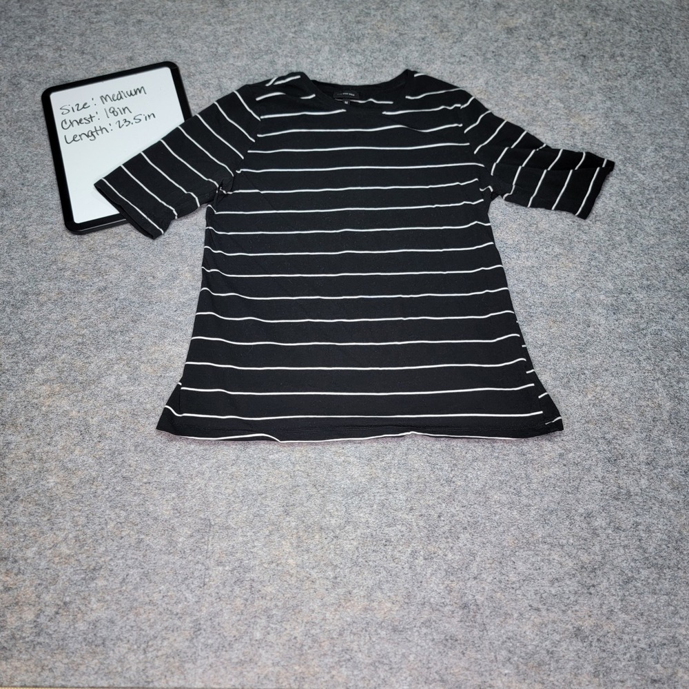 Who What Wear Black Striped Tunic Top‎ Medium Short Sleeve Casual